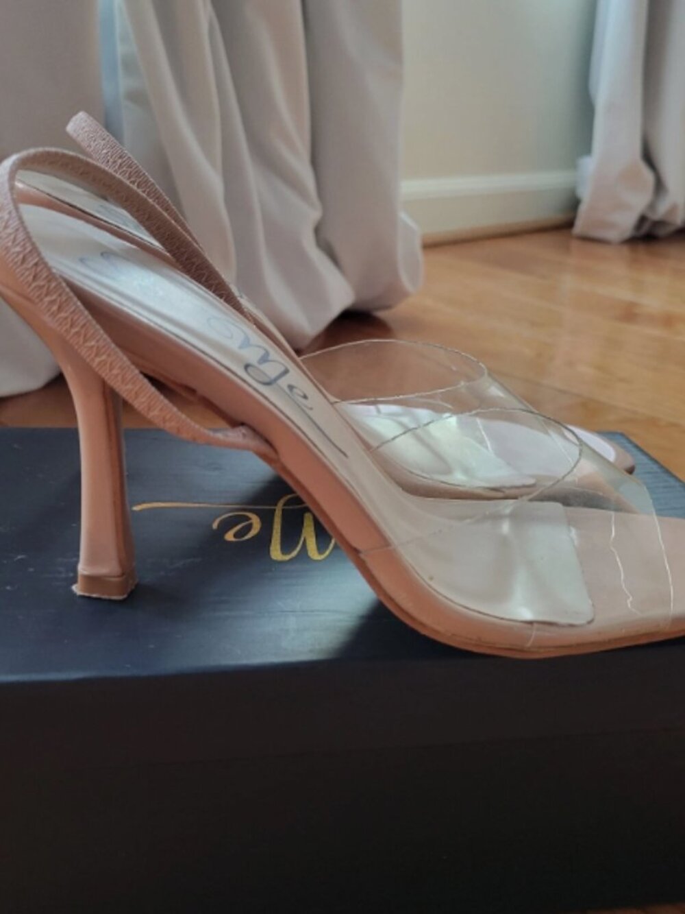 So Me Womens Sandals Size 7 Beige Clear Strap Heels Nude Open Toe Sling back - Picture 5 of 6